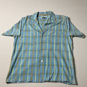 Vintage 80's Grants Menswear Permanent Press Collared Plaid Short Sleeve Mens L